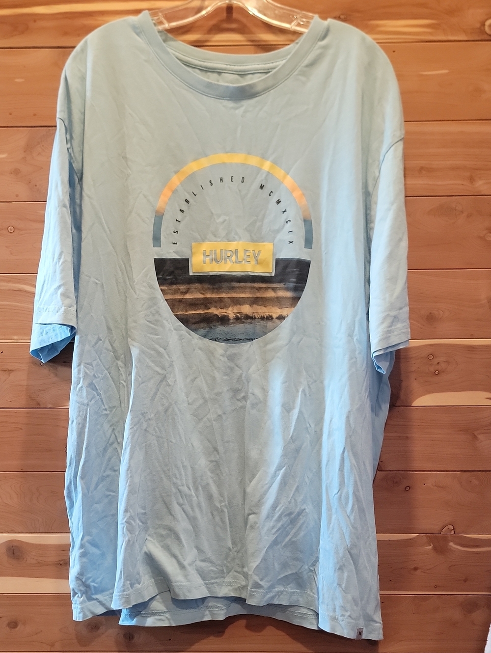 Hurley Light Blue Short Sleeve Graphic Tee with Yellow Accent